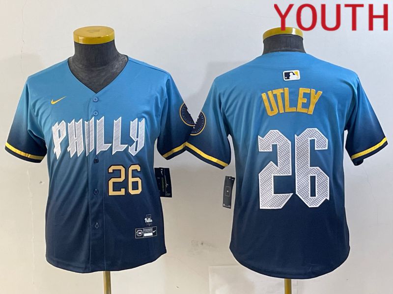 Youth Philadelphia Phillies #26 Utley Blue City Edition 2024 Nike MLB Jersey style 3->youth mlb jersey->Youth Jersey